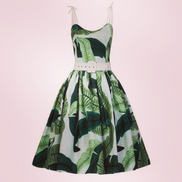 Collectif Green Leaf Print Midi Dress - Picture 5 of 6